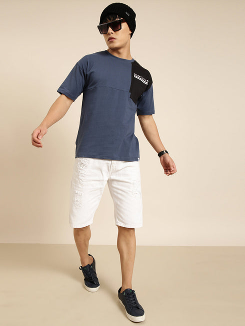 Navy Blue Printed Crew Neck T-shirt